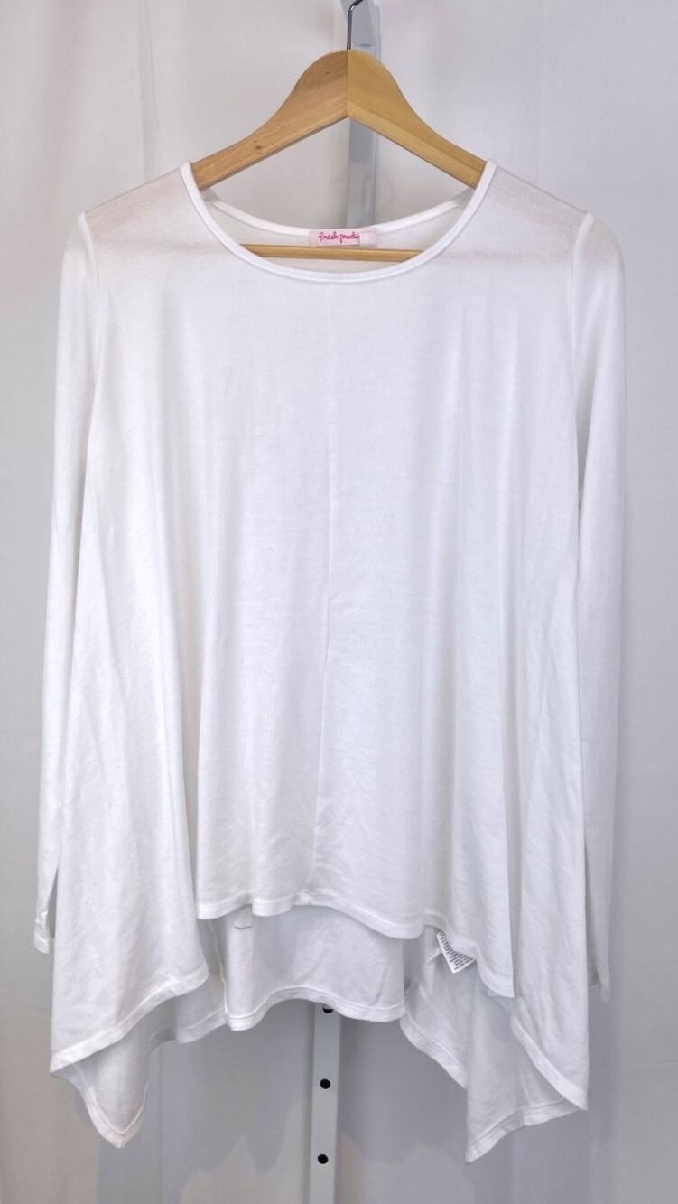 FRESH PRODUCE Size XS S Stretch Ribbed Knit Pullover Top Hi Low Hem White